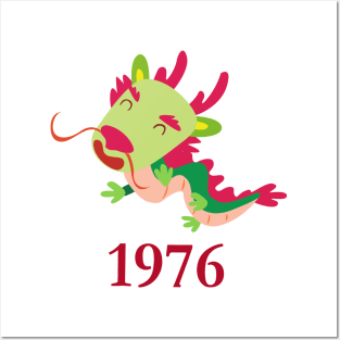 Chinese Zodiac Sign Dragon | Red green Chinese dragon | Cute Baby Dragon | 1976 Posters and Art